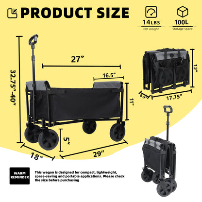Collapsible Wagon with Wheels - 3 in 1 Lightweight Utility Camping Wagons Carts Foldable with 220lbs Weight Capacity, Cup Holders, for Pet Riding, Groceries, Camping, Shopping (Black) - image 16