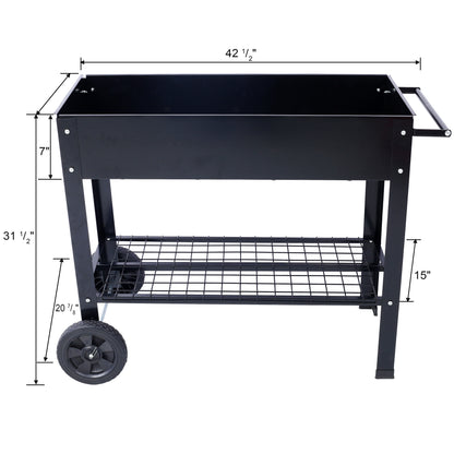 Products Elevated Mobile Raised Ergonomic Metal Planter Garden Bed for Backyard, Patio w/Wheels, Lower Shelf, black - image 16