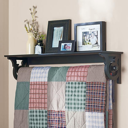 Wall Mounted Wooden Quilt or Towel Rack with Storage Shelf