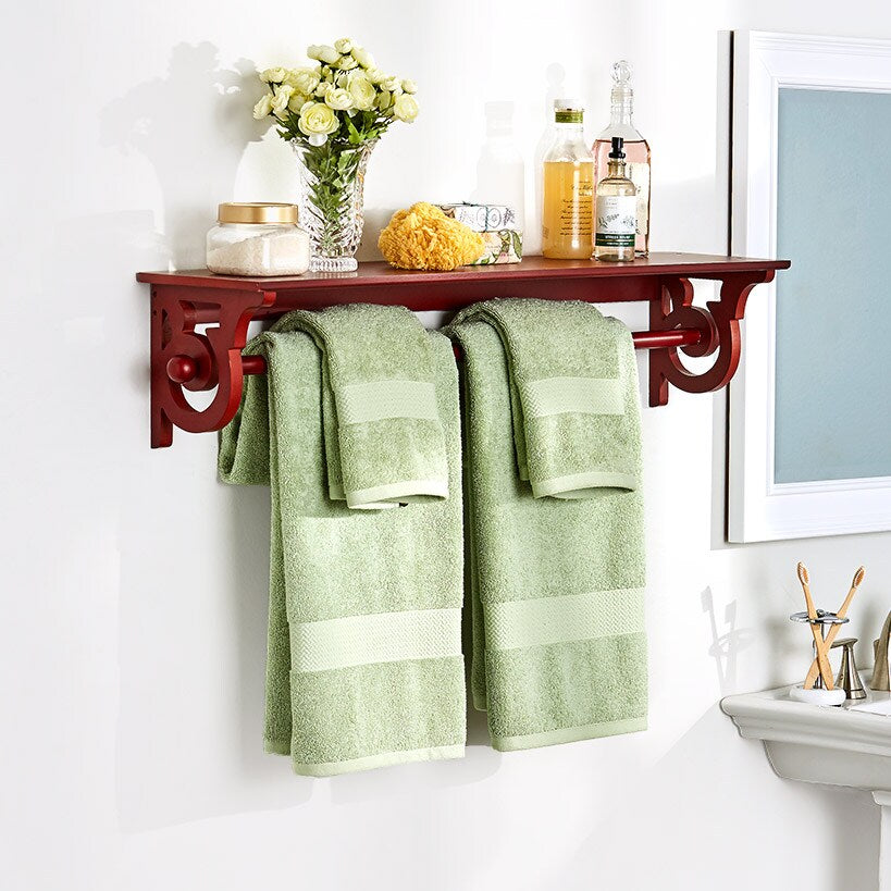 Wall Mounted Wooden Quilt or Towel Rack with Storage Shelf#select-color_walnut
