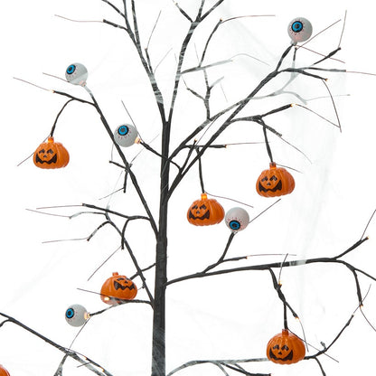Decorated Web-Covered Halloween Tree