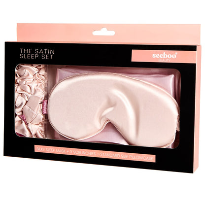 Women's Satin Sleep Gift Set - Pillowcase, Hair Ties, and Eye Mask