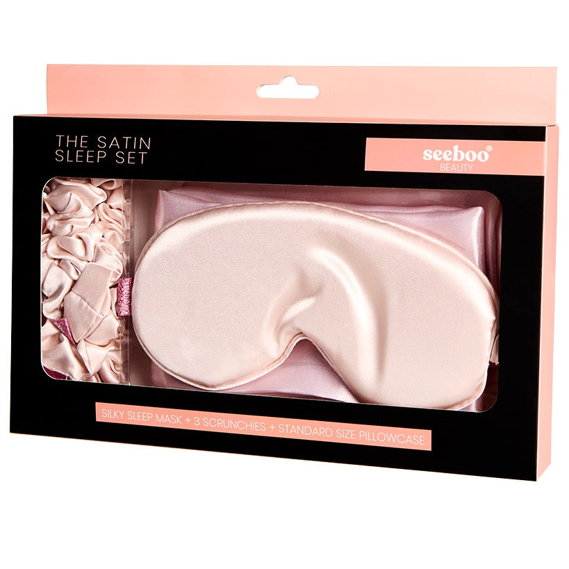 Women's Satin Sleep Gift Set - Pillowcase, Hair Ties, and Eye Mask#select-set_blush