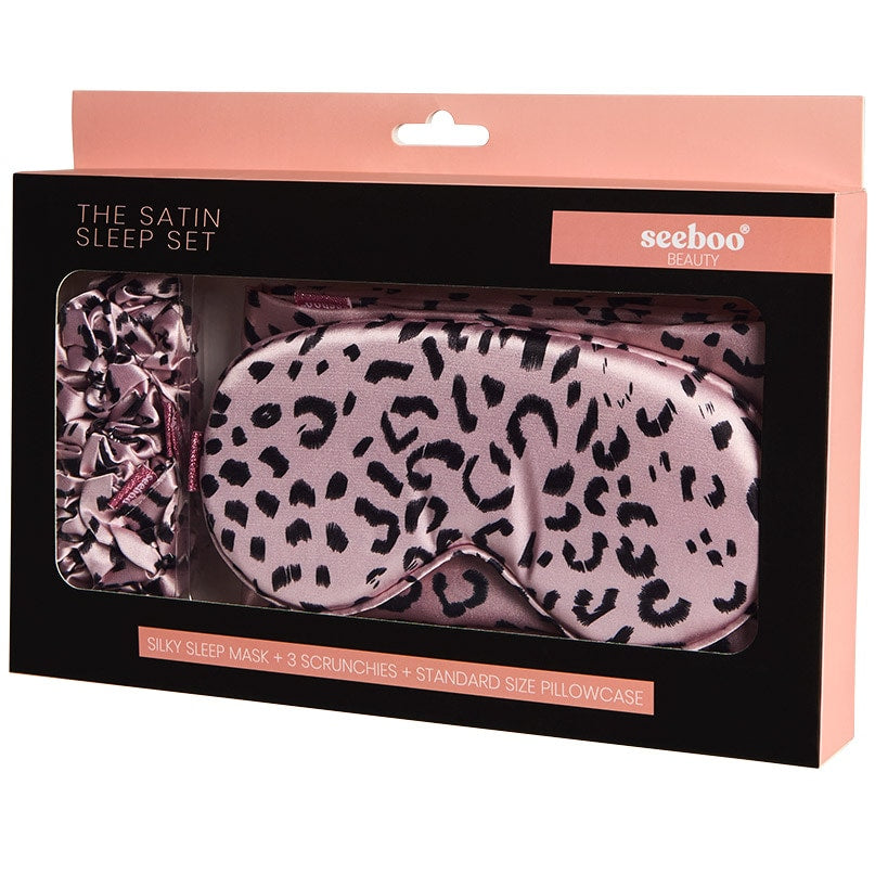 Women's Satin Sleep Gift Set - Pillowcase, Hair Ties, and Eye Mask#select-set_leopard