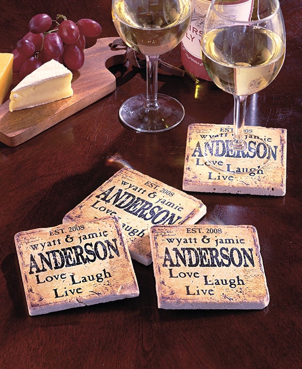 Personalized Everyday Travertine Stone Coasters Set of 4