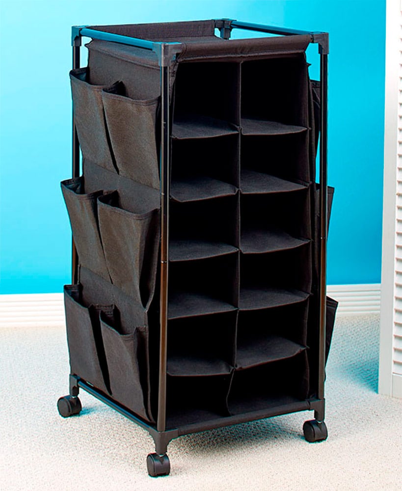 Rolling Shoe Storage Unit with Fabric Cubbies