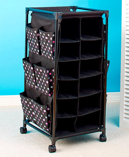 Rolling Shoe Storage Unit with Fabric Cubbies