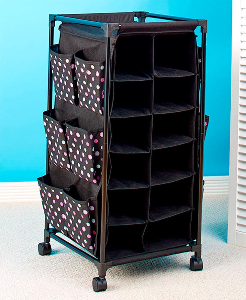 Rolling Shoe Storage Unit with Fabric Cubbies