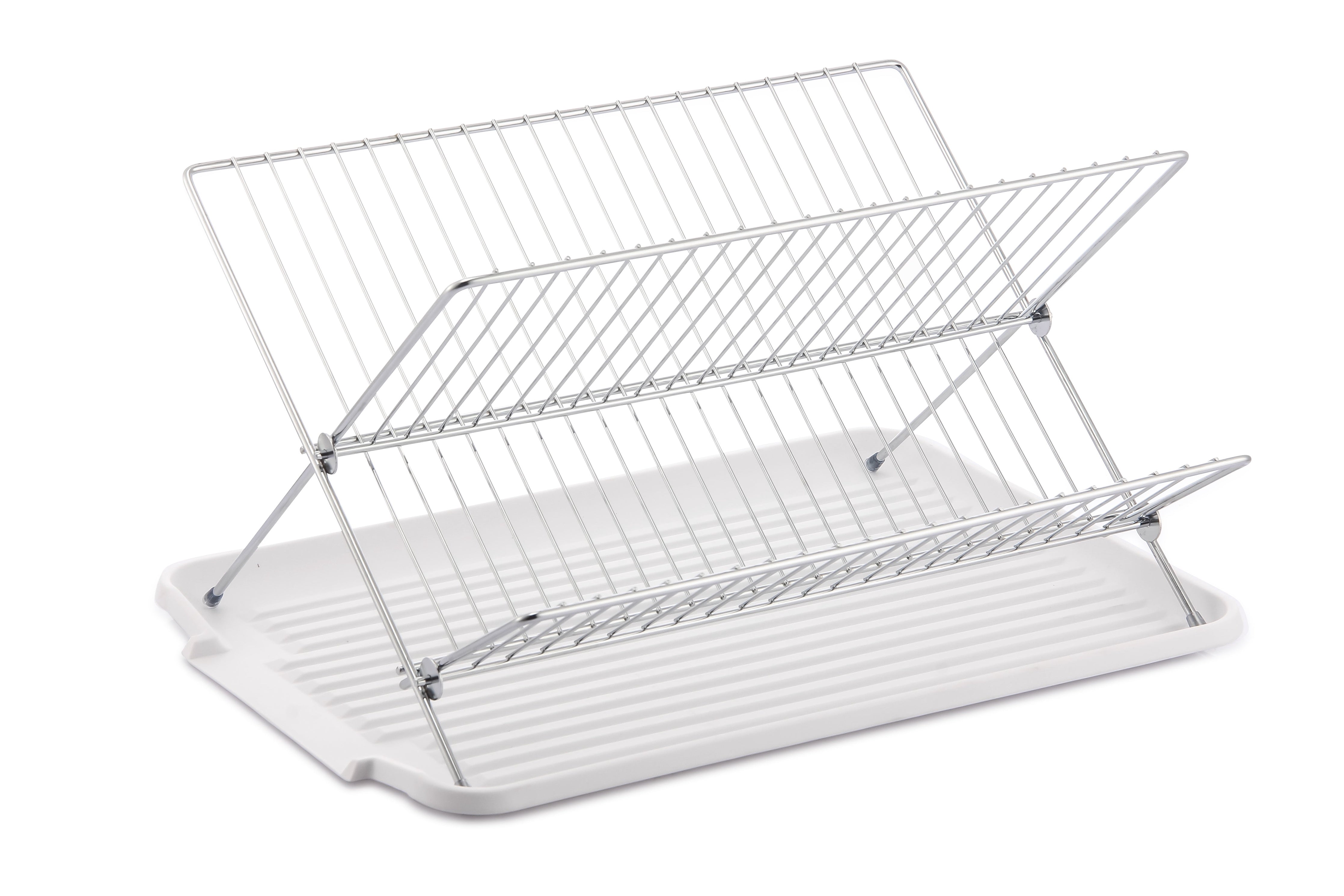 17 Inch X Shaped Stainless Steel 2-Tier Dish Rack for Kitchen Counter