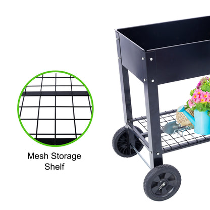 Products Elevated Mobile Raised Ergonomic Metal Planter Garden Bed for Backyard, Patio w/Wheels, Lower Shelf, black - image 14