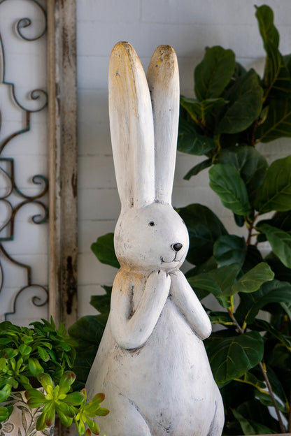 9.5x9.5x27.5" Textured White Magnesium Bunny Rabbit with Subtle Gold Details - image 9