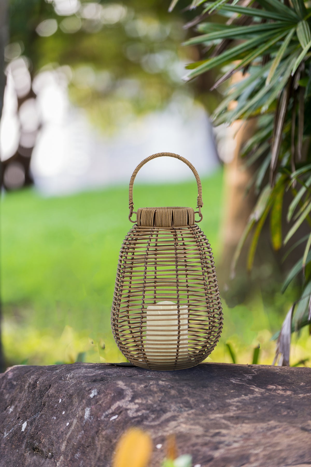 7.9x7.9x10.6" Brown Poly Rattan Lantern With White LED Candle - image 5