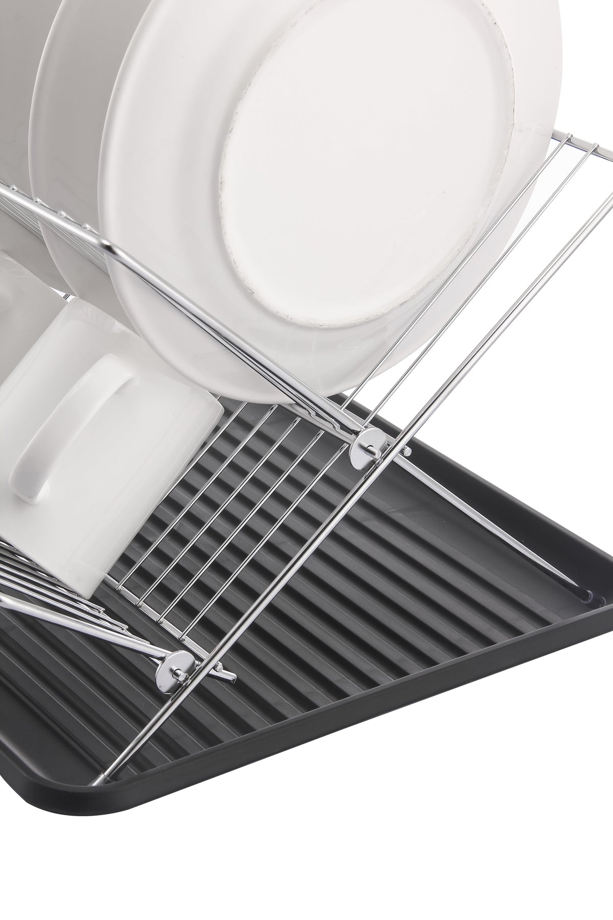 17 Inch X Shaped Stainless Steel 2-Tier Dish Rack for Kitchen Counter