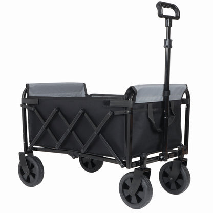 Collapsible Wagon with Wheels - 3 in 1 Lightweight Utility Camping Wagons Carts Foldable with 220lbs Weight Capacity, Cup Holders, for Pet Riding, Groceries, Camping, Shopping (Black) - image 8