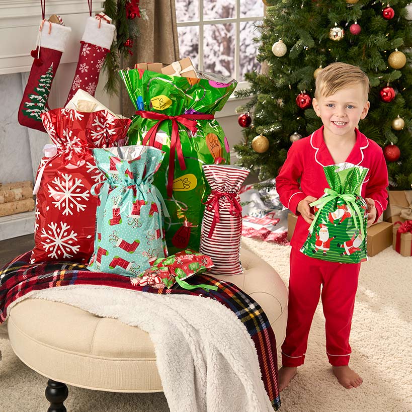 6-Pc. Christmas Assorted Pull String Sacks