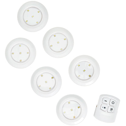 Wireless LED Puck Lights - Versatile, Battery Operated, 6 Pc with Remote