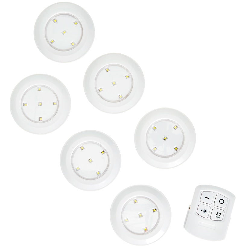 Wireless LED Puck Lights - Versatile, Battery Operated, 6 Pc with Remote