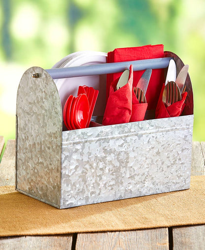 Galvanized Silver Metal Tabletop Serving Collection Tray or Caddy