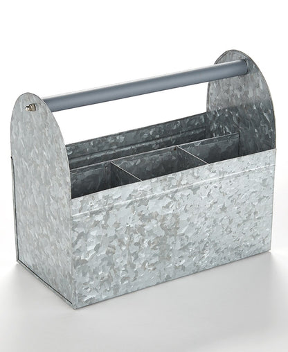 Galvanized Silver Metal Tabletop Serving Collection Tray or Caddy