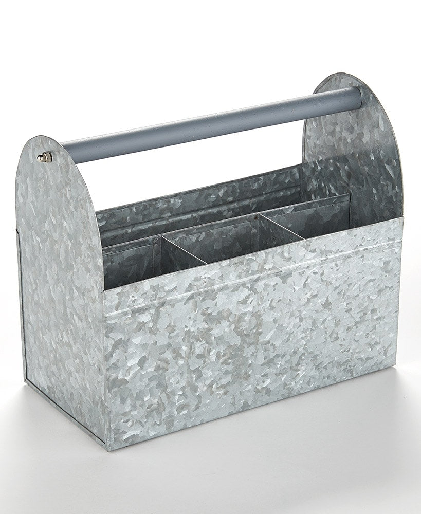 Galvanized Silver Metal Tabletop Serving Collection Tray or Caddy