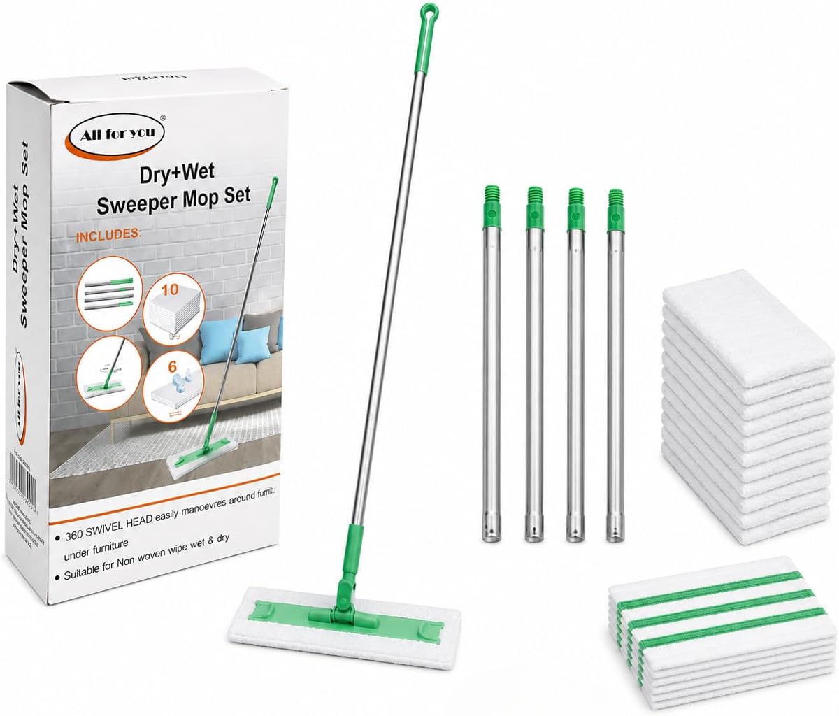 2 in 1 Dry & Wet Sweeper Mop Set With Handle – Reusable Floor Cleaning System for Hardwood, Tile & Laminate
