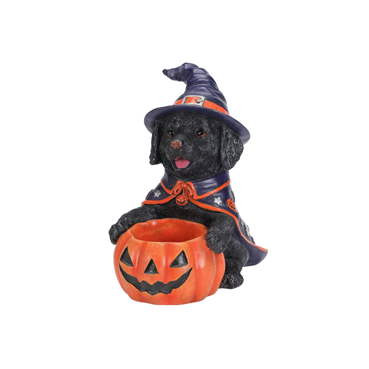 Halloween Black Labrador Retriever Witch Puppy Figurine, Cute Dog Holding Pumpkin Candy Bowl Decoration - image 4