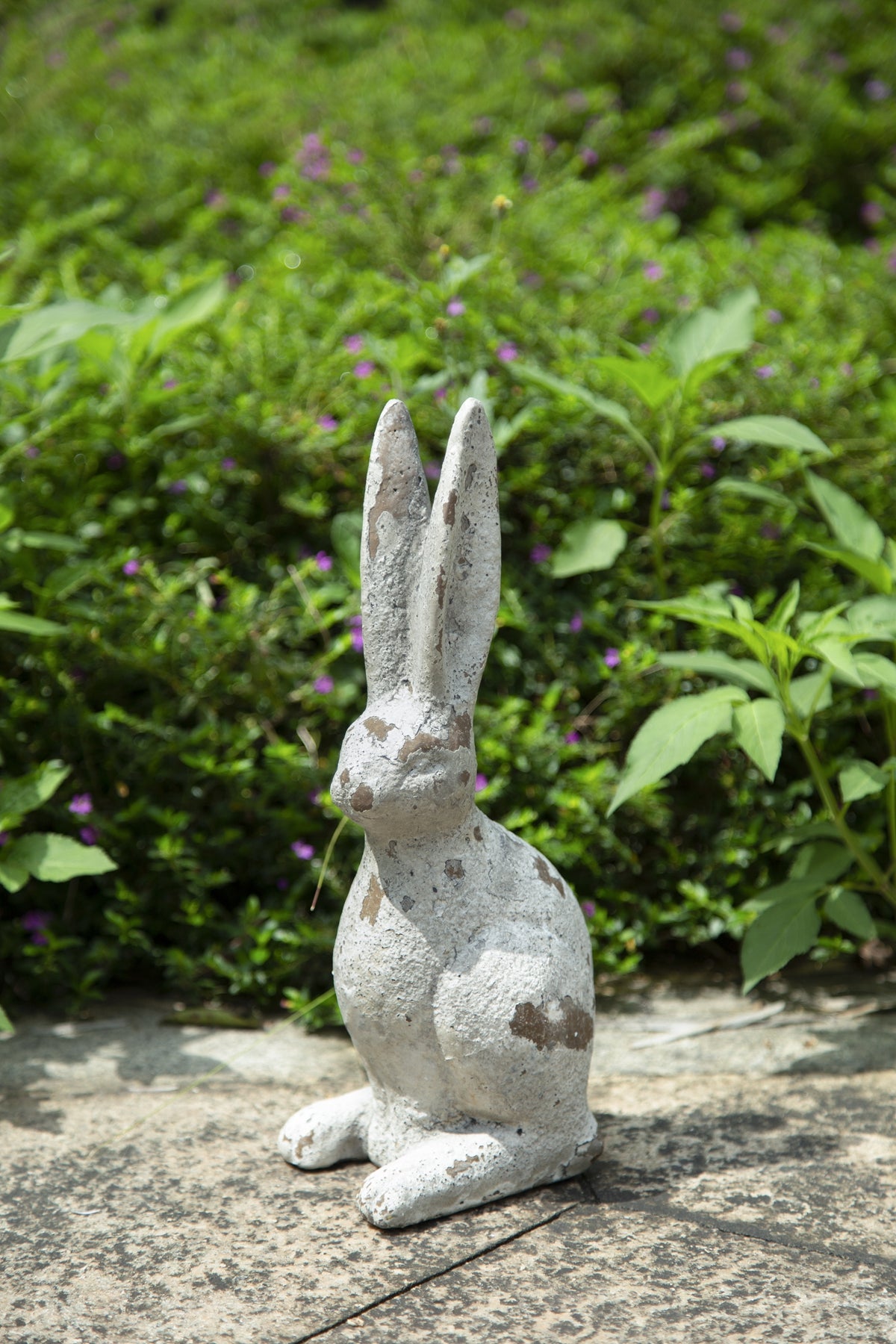5.3x4.5x12.8" Weathered Cement Cream Rabbit Statue - image 15