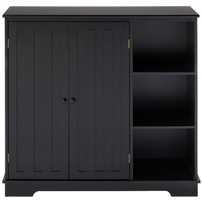 Beadboard Wooden Cabinet with 3 Storage Shelves and Cupboard