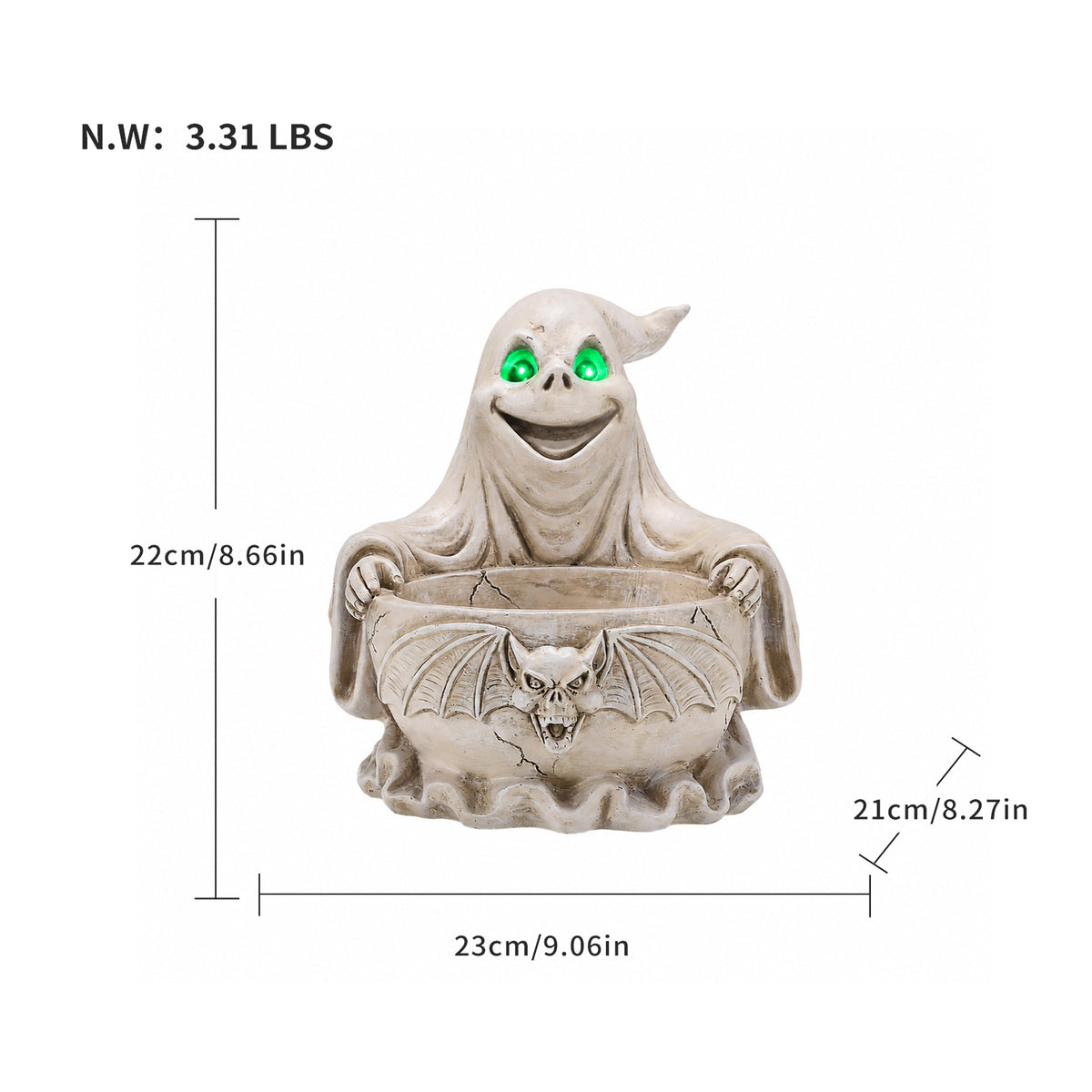 Halloween Ghost Storage Bowl Figurine, Spooky Candy Dish with LED Light for Halloween Party - image 4