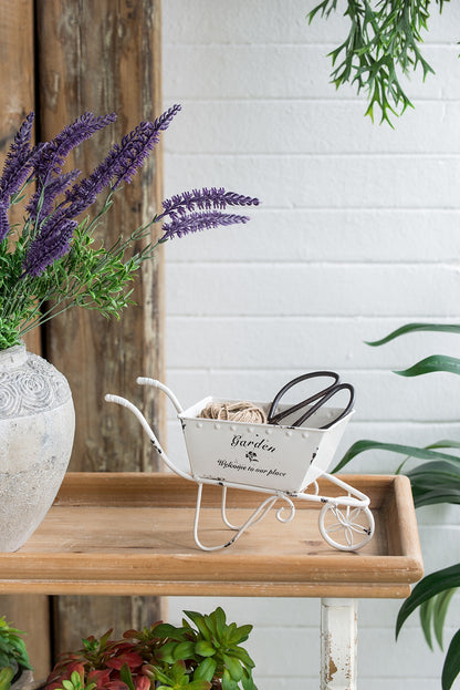 11.5x4x7" White Metal Decorative Disressed Wheelbarrow Planter, Tabletop Decor - image 13