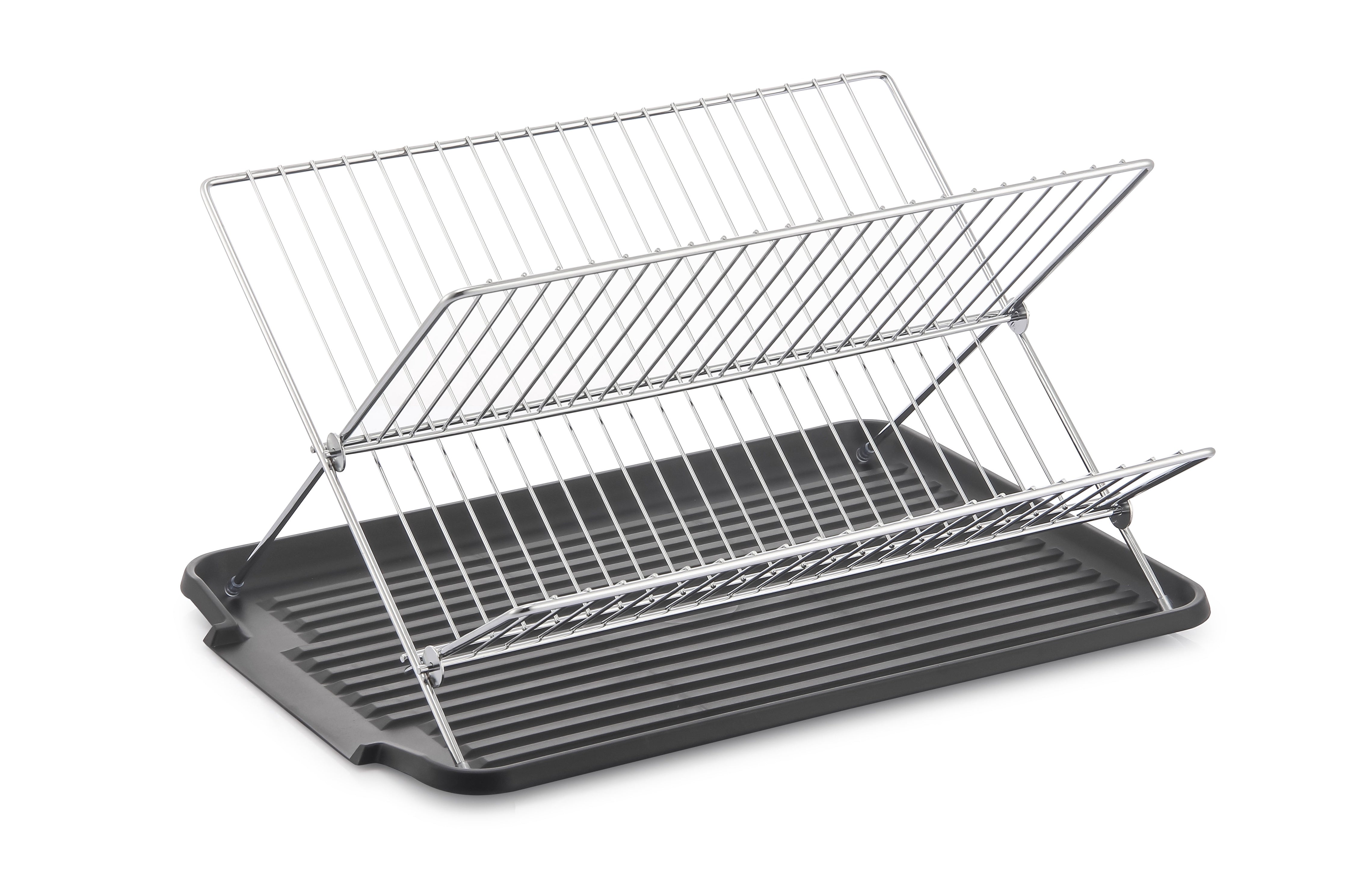 17 Inch X Shaped Stainless Steel 2-Tier Dish Rack for Kitchen Counter