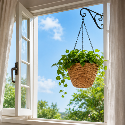 SOLHOME 10.6" Resin Wicker Set of 2 Hanging Planters with Steel Frame – Indoor Outdoor Plant Holders with Steel Hangers and PE Liner - image 12