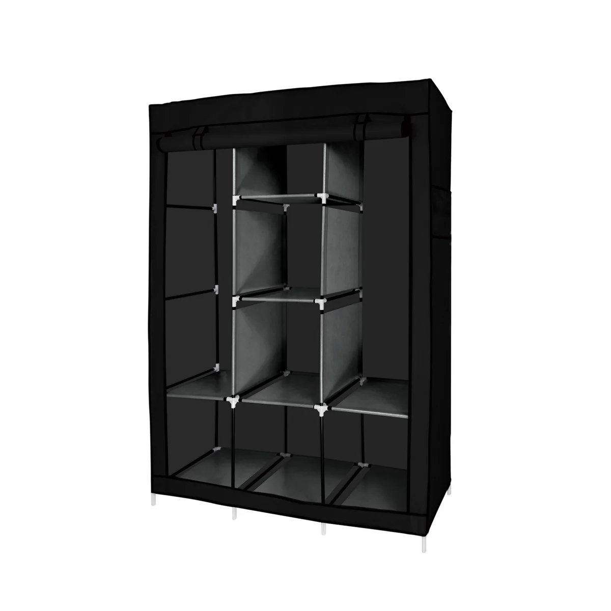 Portable Free Standing Closet With 8 Storage Shelves, 2 Hanging Rod & 4 Pockets