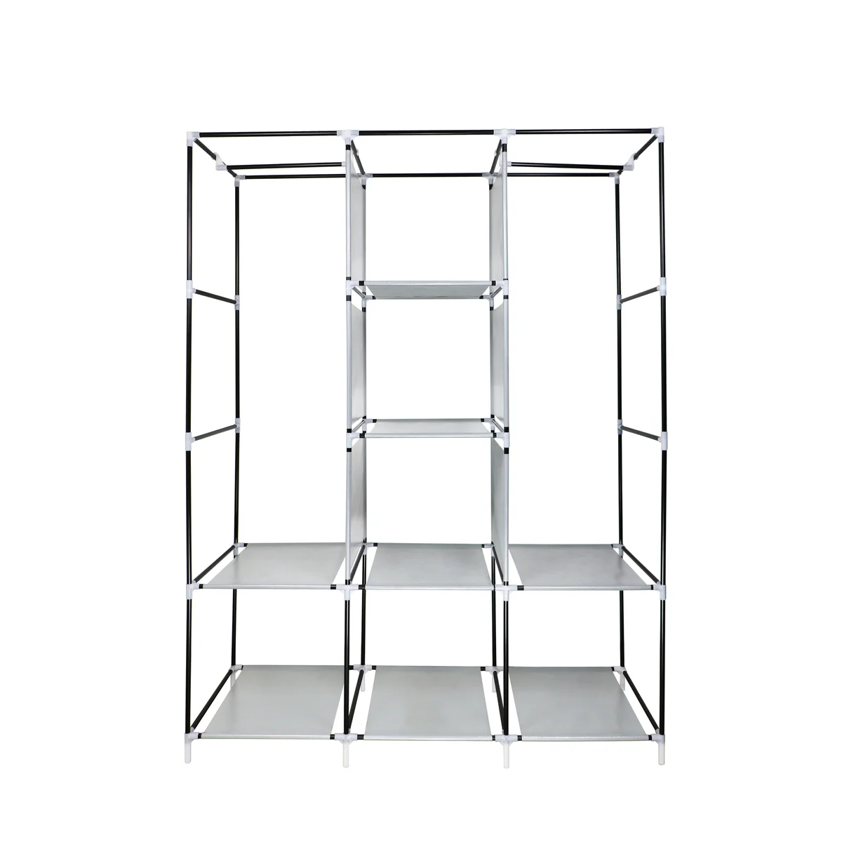 Portable Free Standing Closet With 8 Storage Shelves, 2 Hanging Rod & 4 Pockets