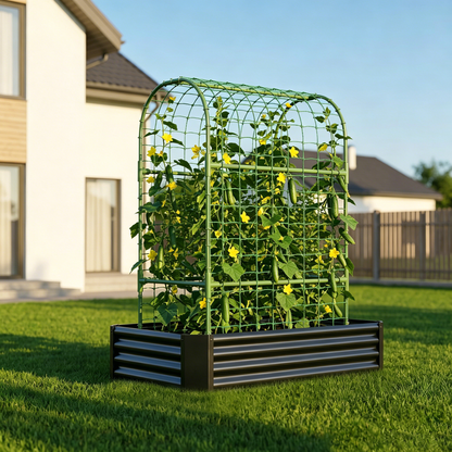 2-in-1 Raised Garden Bed with Trellis - 59" Tall Arch Planter Box for Climbing Plants, Outdoor Galvanized Metal Gardening Bed for Vegetables, Fruits, Flowers (Black, 4x2x1 Ft) - image 3