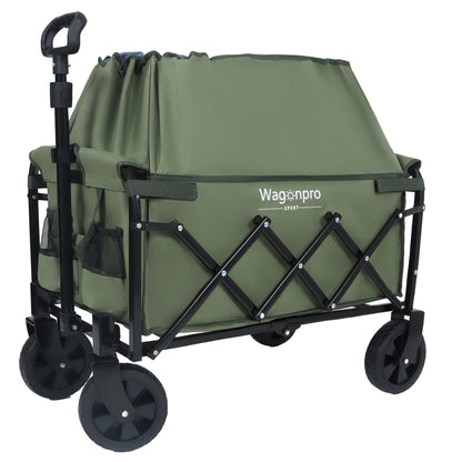 Expandable Dual-Layer Utility Wagon with 100% Extra Space - Grocery Cart for Camping, Shopping, Sports, Gardening, Fishing, Supports 225lbs, army green - image 12