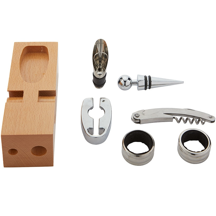 Wine Opener Set with Wooden Stand 6pc