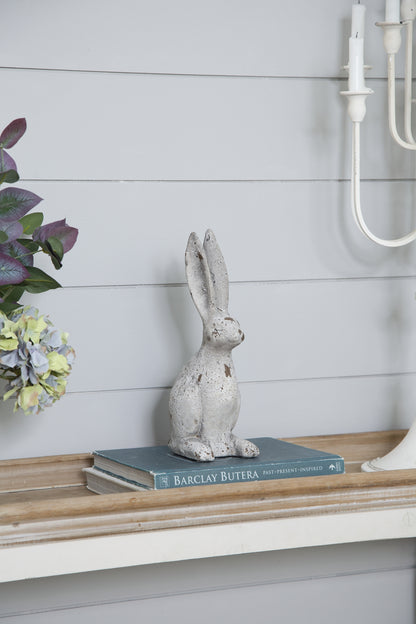 5.3x4.5x12.8" Weathered Cement Cream Rabbit Statue - image 11