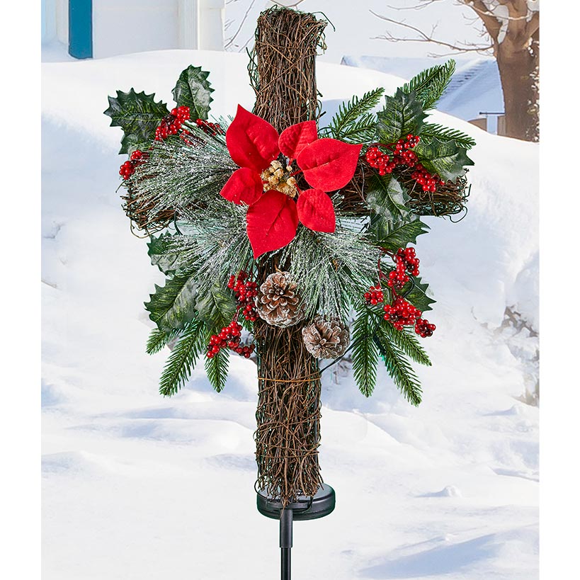 Solar Lighted Golden or Christmas Cross Stakes