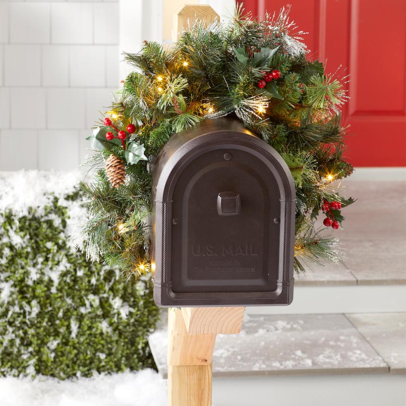 Snow-Tipped Pre-Lit Holiday Wreath or Vertical Swag#select-item_mailbox-swag
