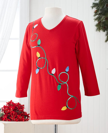 Women's Embroidered Holiday Knit Tops
