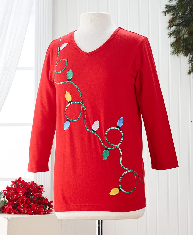 Women's Embroidered Holiday Knit Tops