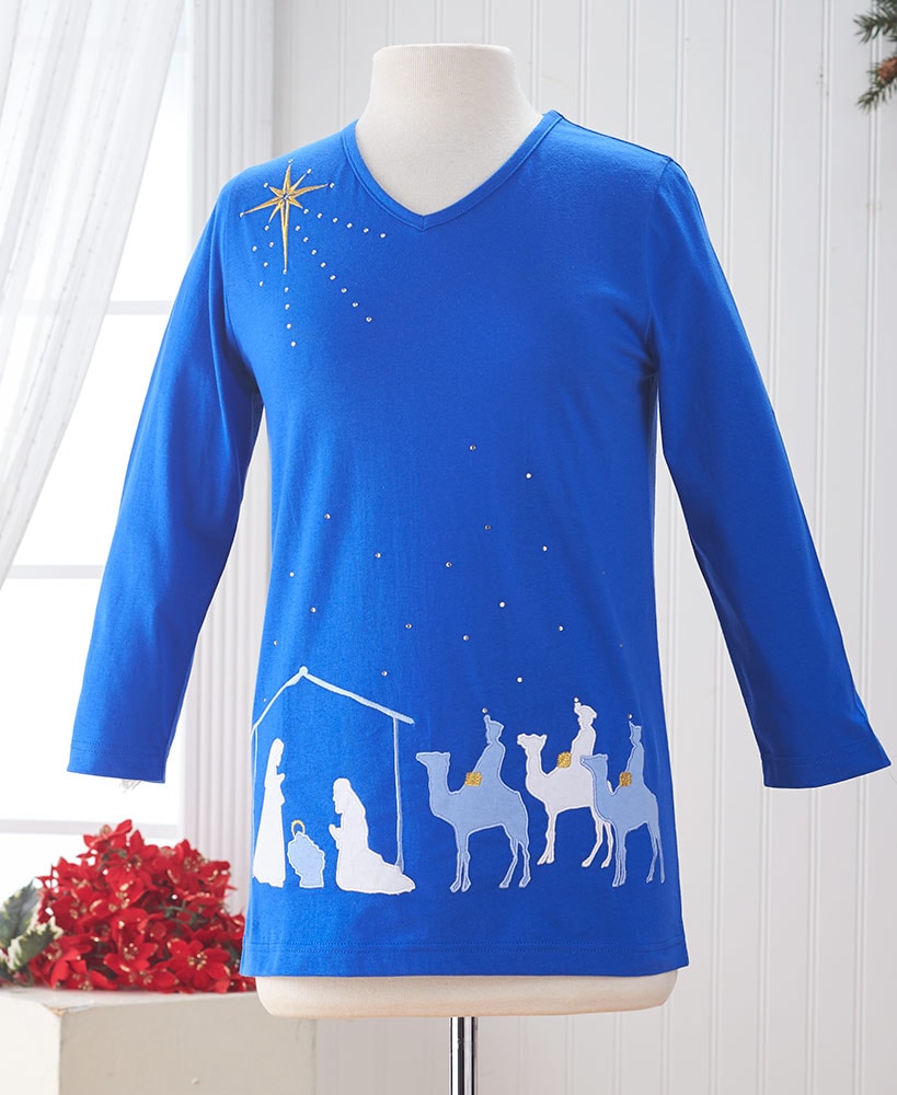 Women's Embroidered Holiday Knit Tops