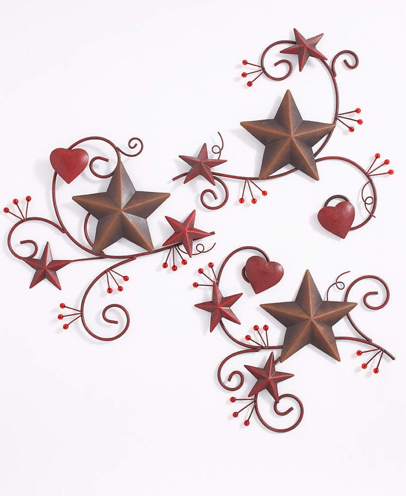 Hearts and Stars Rustic Wall Art - 3 Piece Set