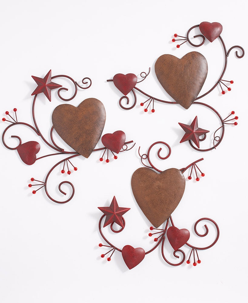 Hearts and Stars Rustic Wall Art - 3 Piece Set