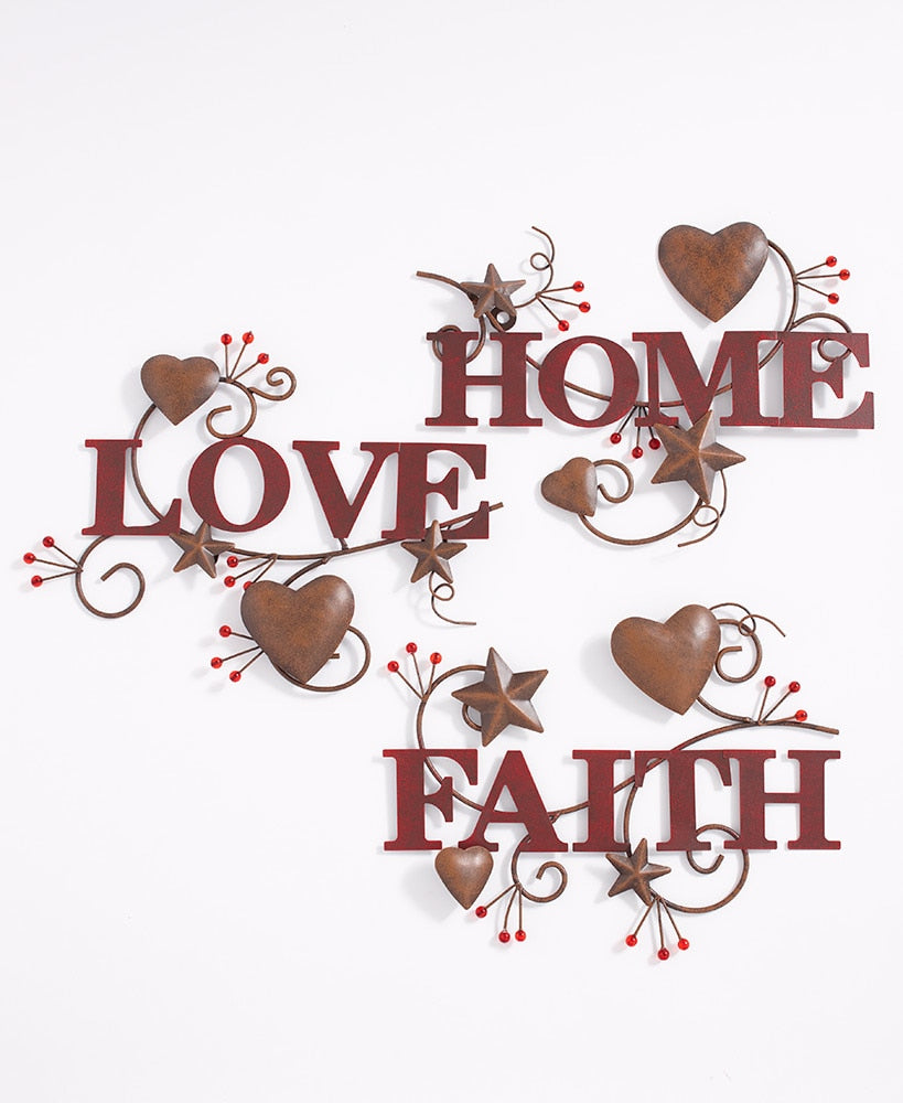 Hearts and Stars Rustic Wall Art - 3 Piece Set