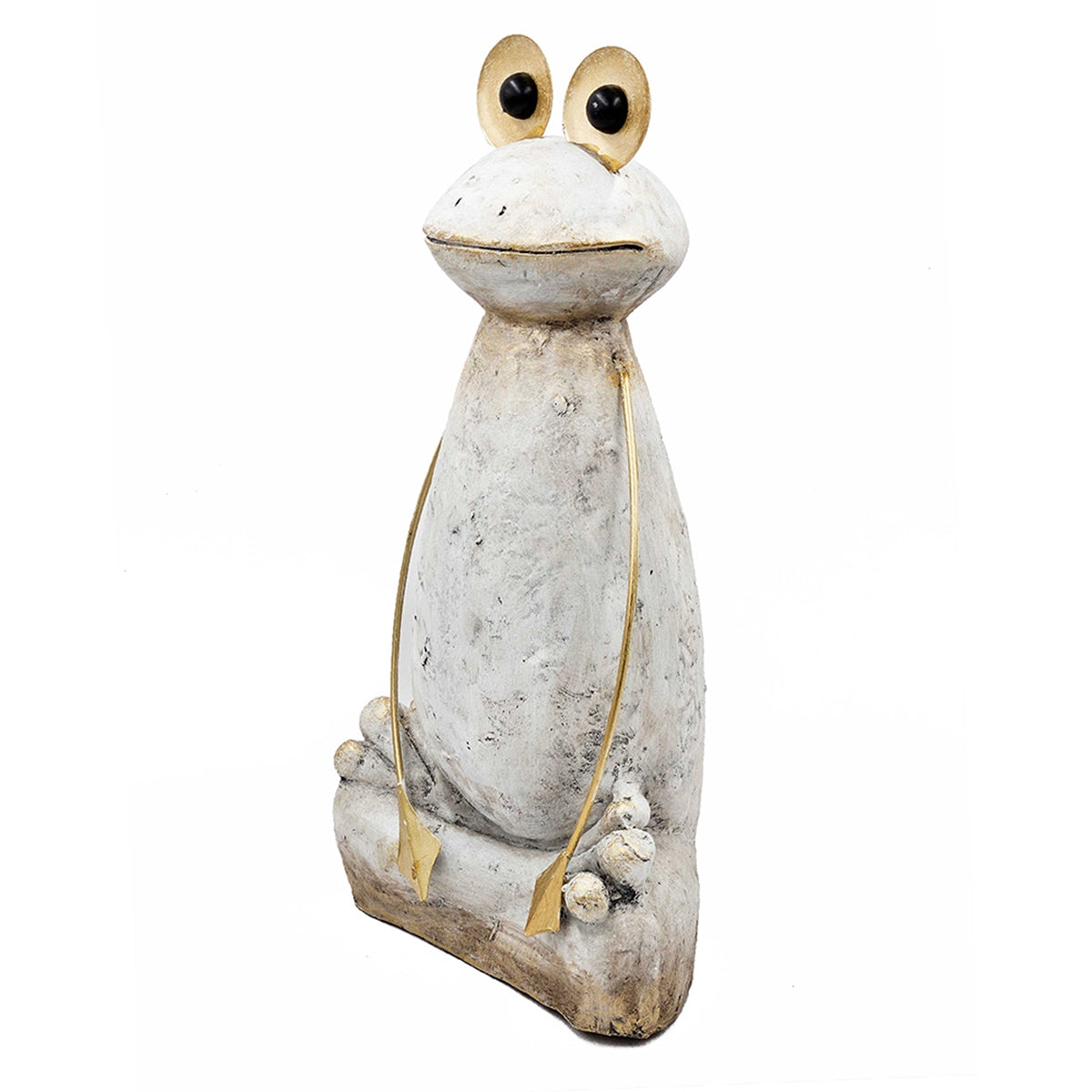 11.4x8.3x24.8" Abstract White Magnesium Frog Figurine with Gold Arms and Eyes - image 4