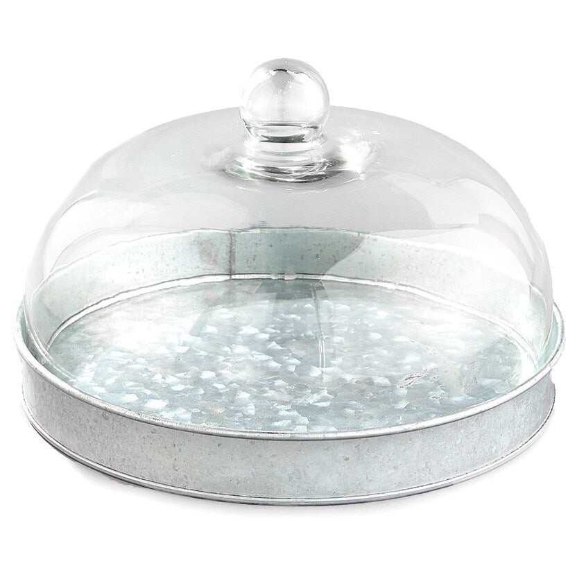 Galvanized Cake Stand with Glass Dome