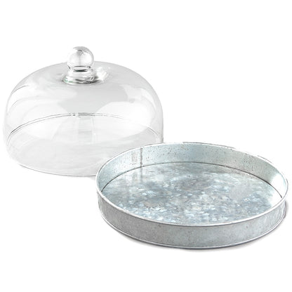 Galvanized Cake Stand with Glass Dome