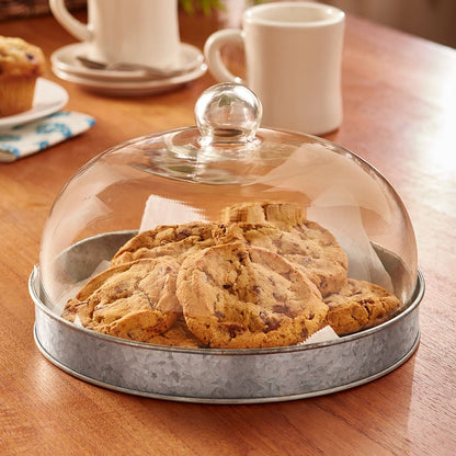 Galvanized Cake Stand with Glass Dome